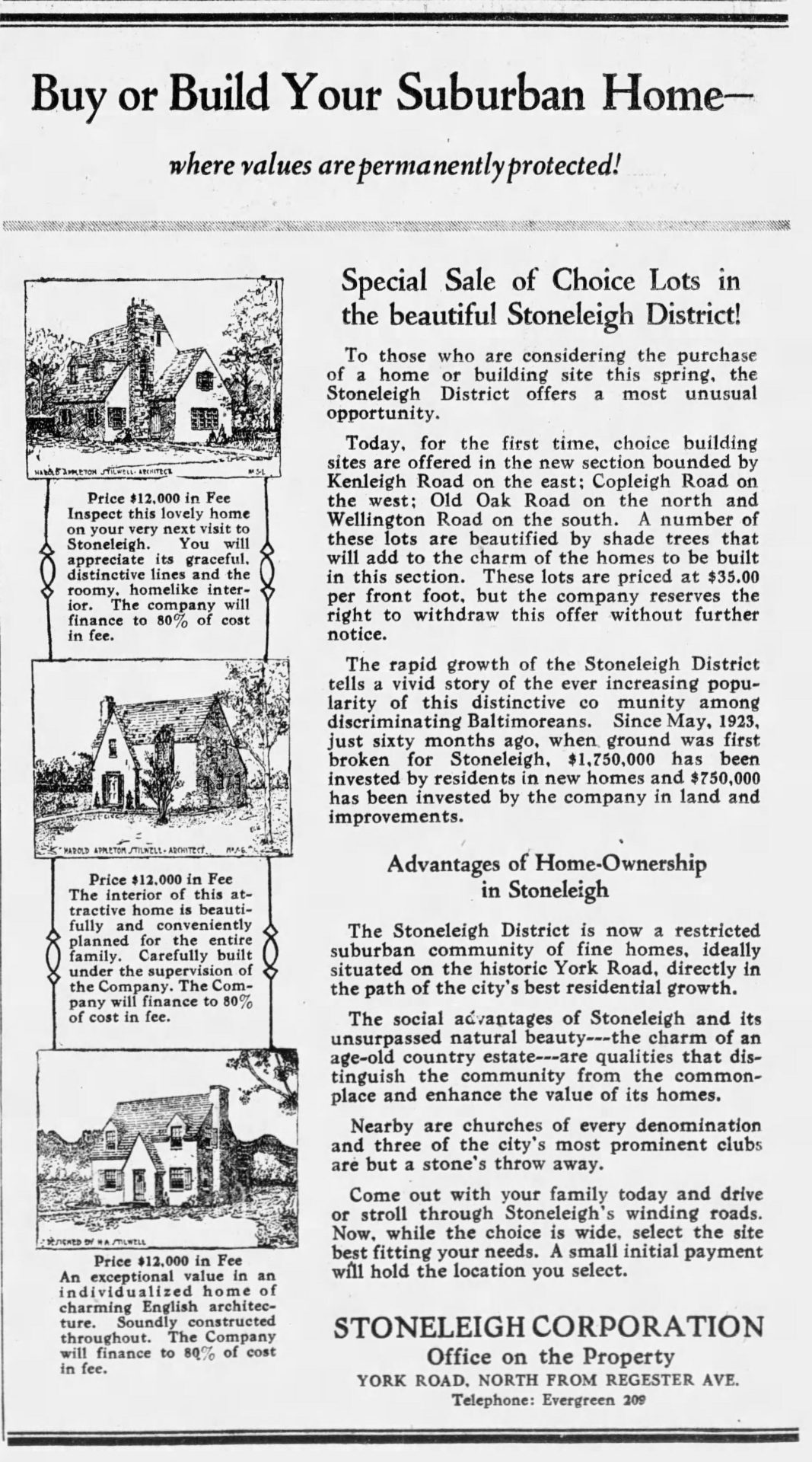 1928 Stoneleigh ad in the Baltimore Sun